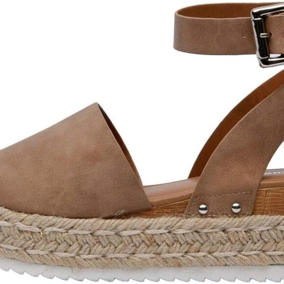 Women's Espadrille Flatform Sandal Vegan Leather Open Toe Buckle Size 8.5 - Picture 1 of 3